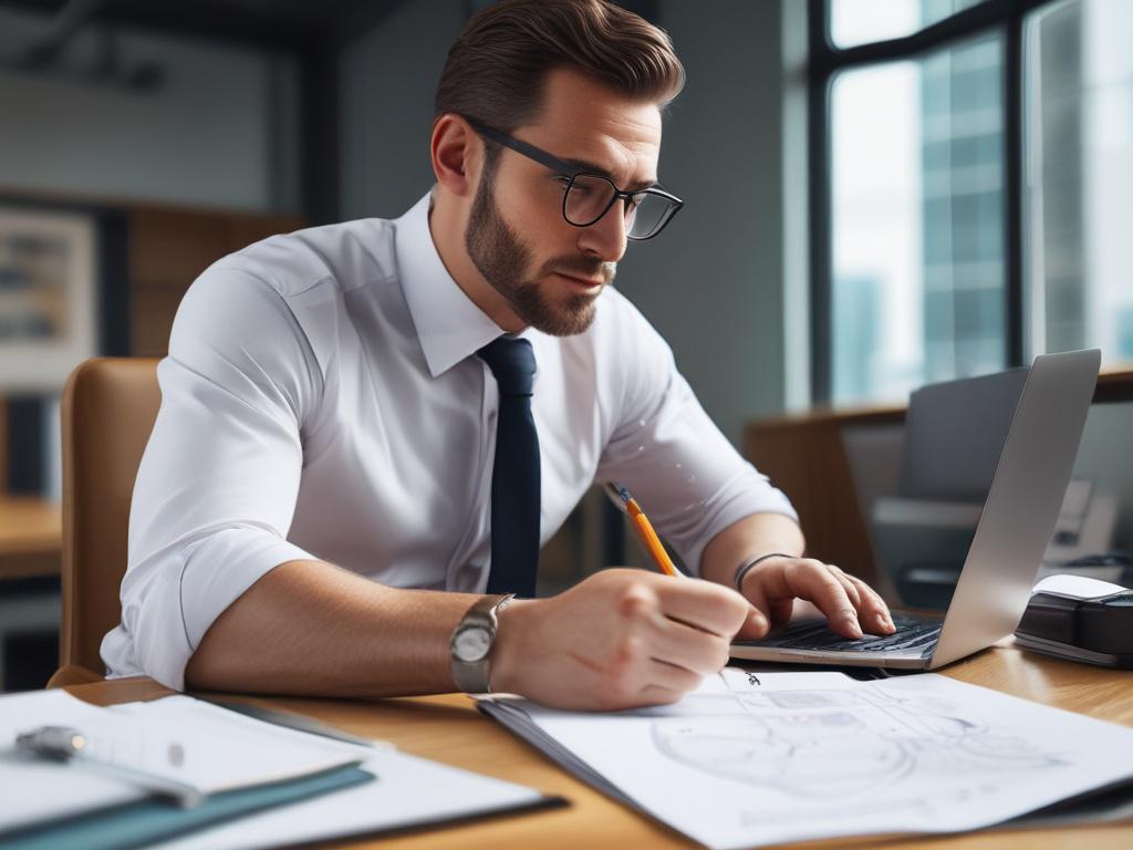 A professional consultant in an office setting, engaging with a