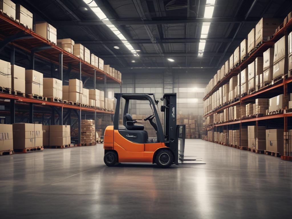 An organized warehouse with a forklift loading goods into a