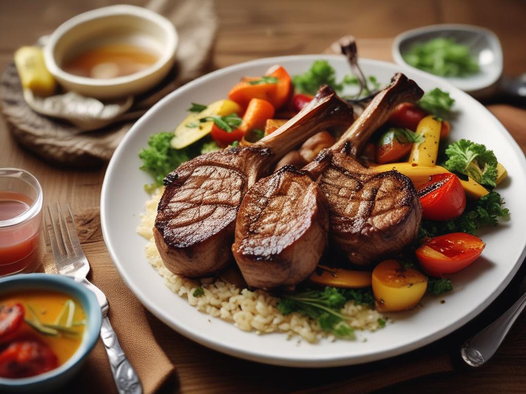 A plate of perfectly grilled lamb chops, garnished with fresh