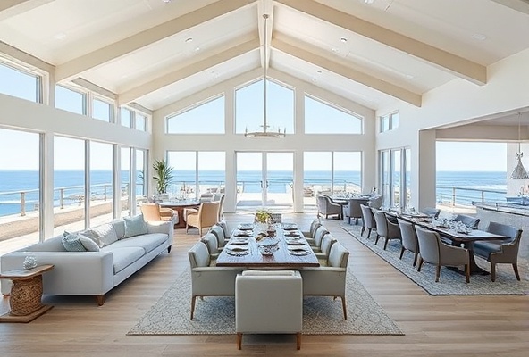 Expansive coastal home renovation with open floor plan and ocean-inspired design