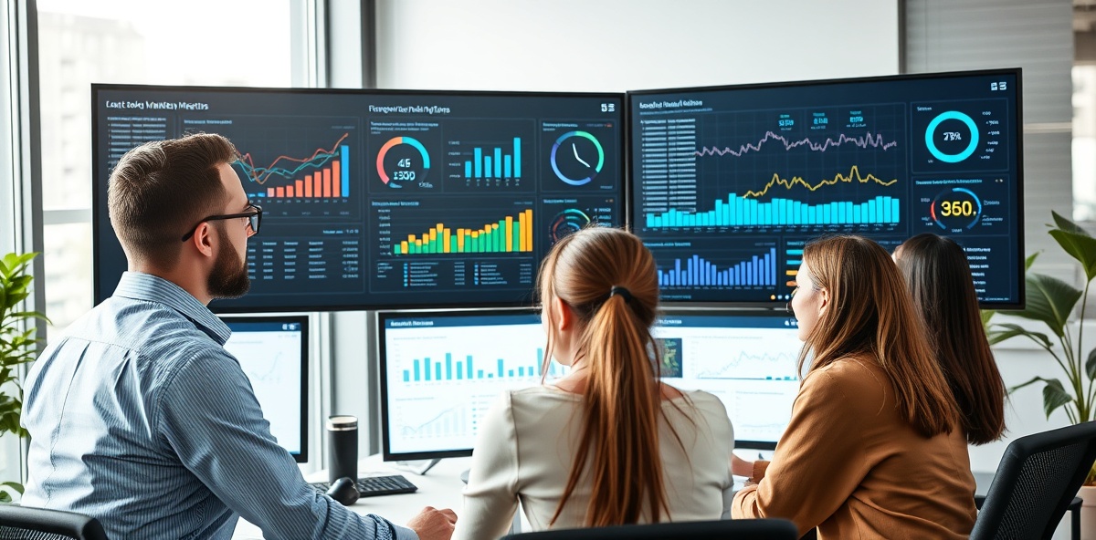 Professional digital marketing team analyzing data and campaigns