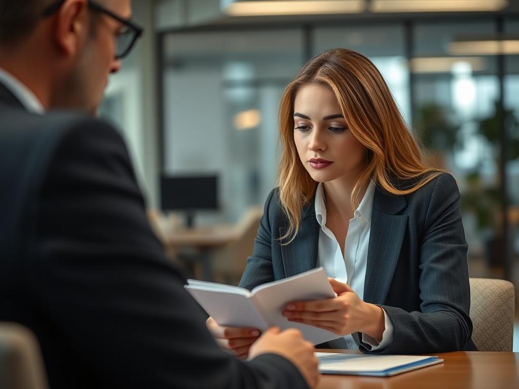 A close-up shot of a professional woman taking notes while listening intently to her mentor during a feedback session. The setting should be an inviting office space, highlighting a sense of focus and engagement.