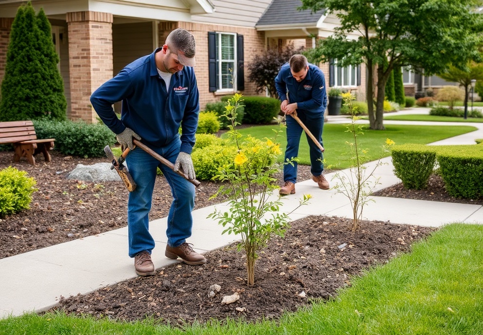 Professional landscape team at work