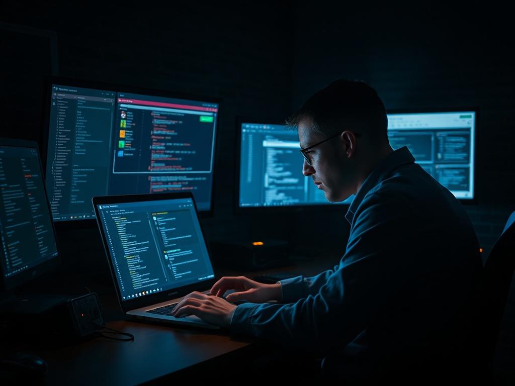 A high resolution depicting a data engineer at a laptop,