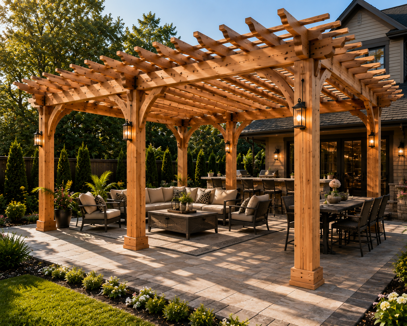 Premium cedar wood material for pergola construction