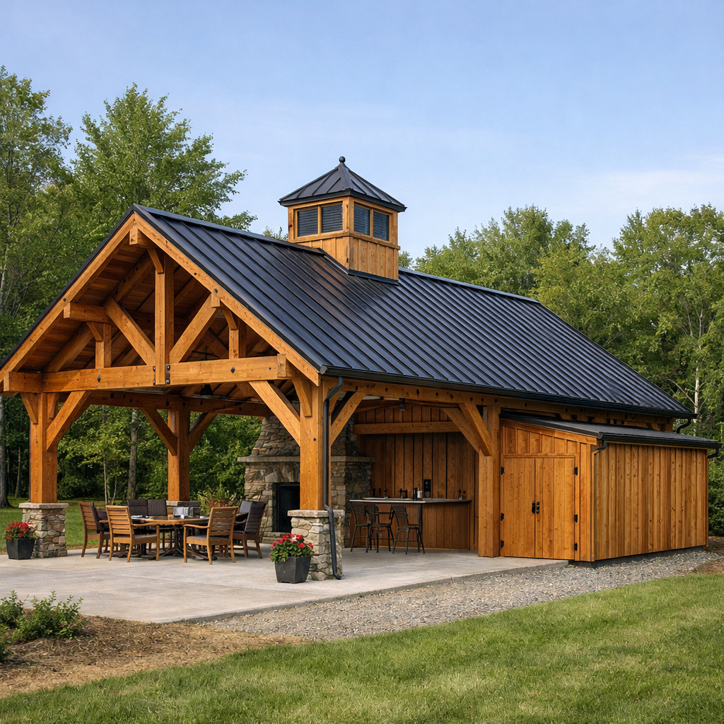 Beautiful wooden pavilion in backyard