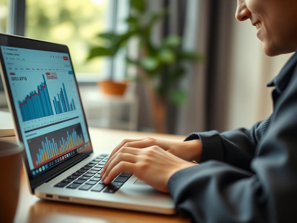 A close up shot of a person using a laptop