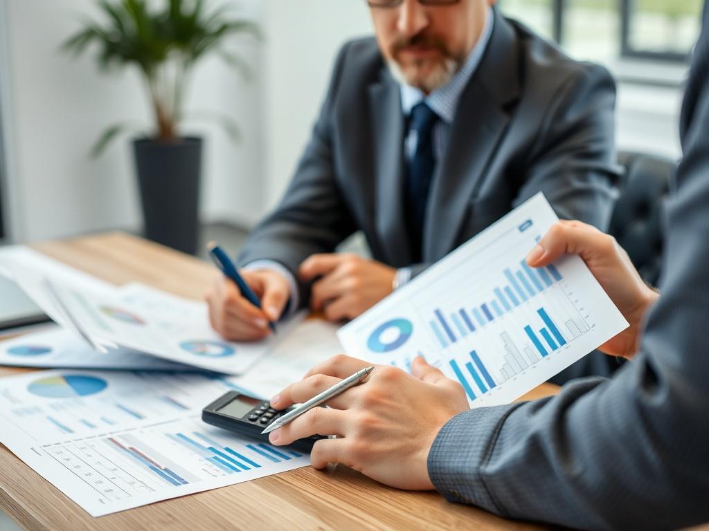 A close up shot of a financial planner reviewing documents