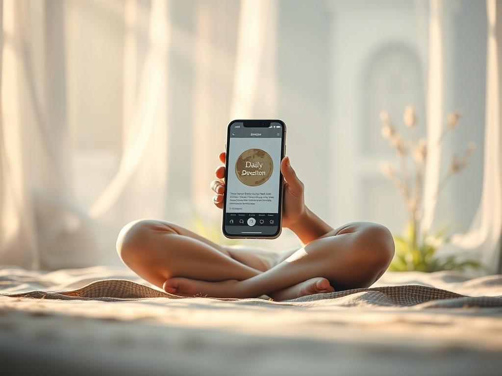 A peaceful setting with a person sitting cross legged in