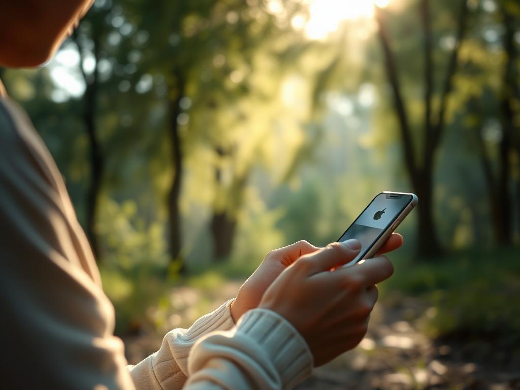 A serene scene of a person downloading an app on