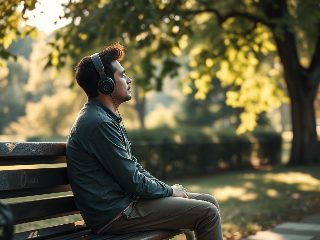 A serene and peaceful setting, with a person sitting on
