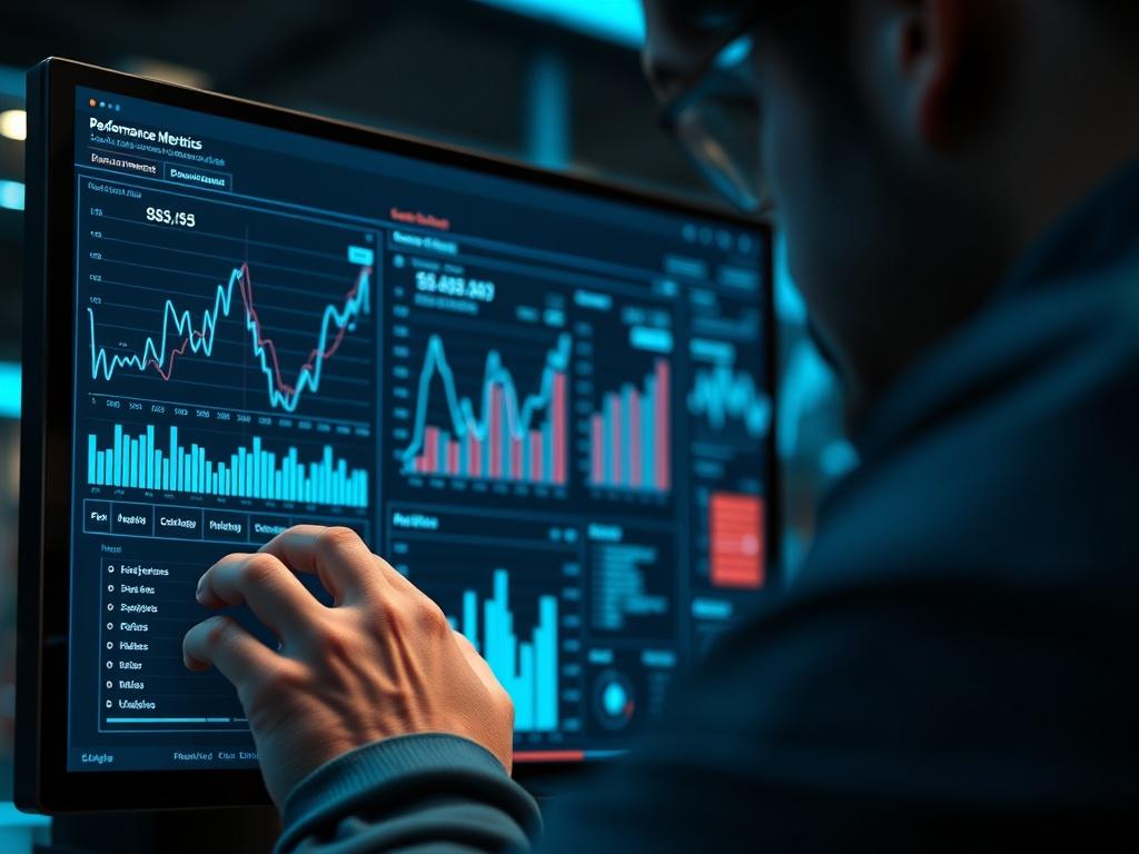 A close up shot of a person analyzing performance metrics