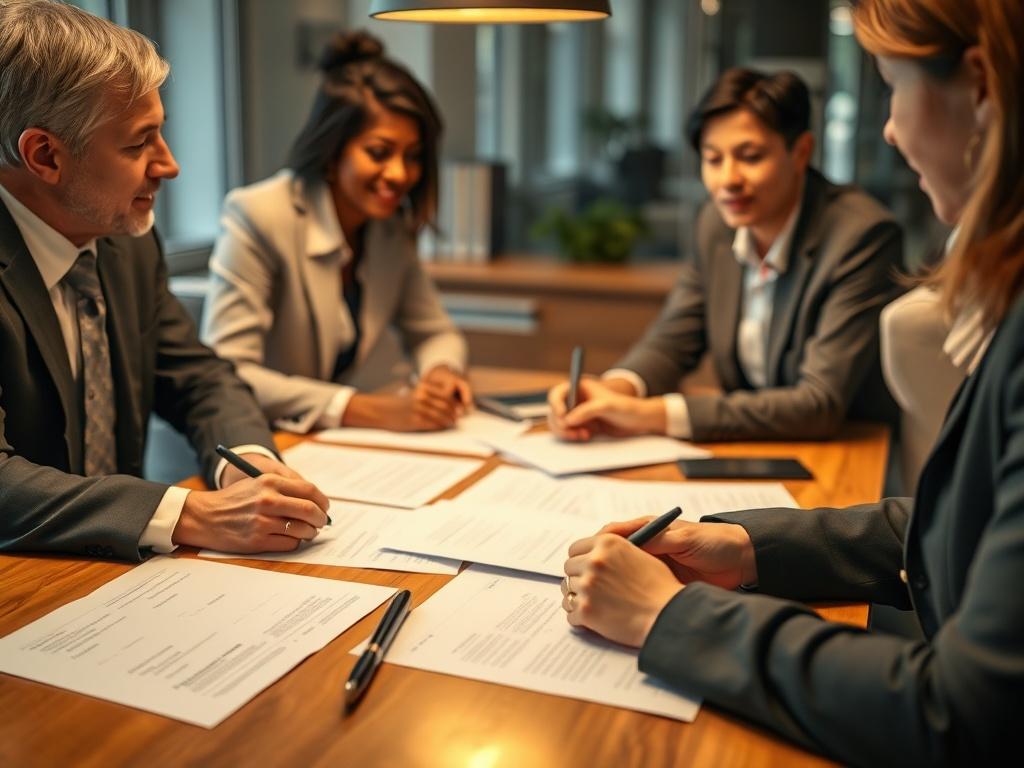 A close up image of a legal team collaboratively discussing