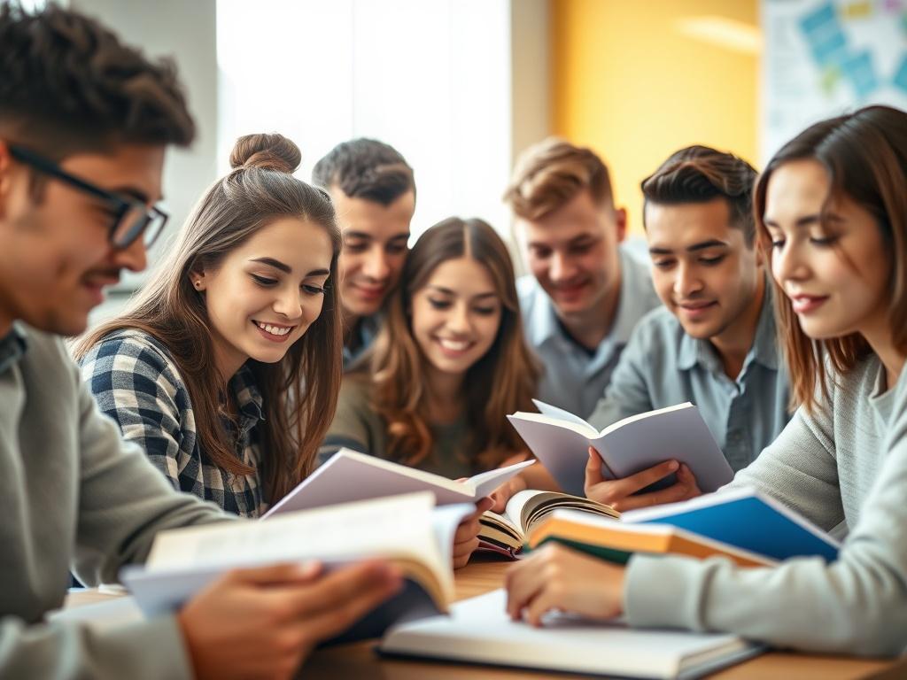 A close up shot of a diverse group of students