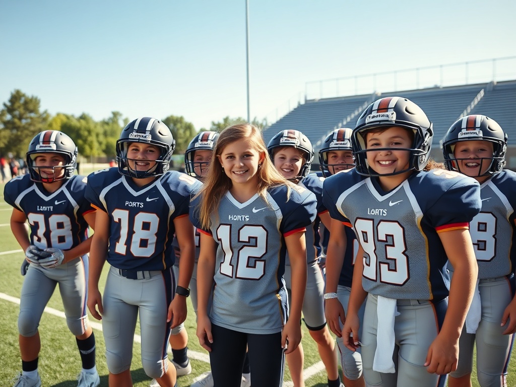 Middle school football team players on field