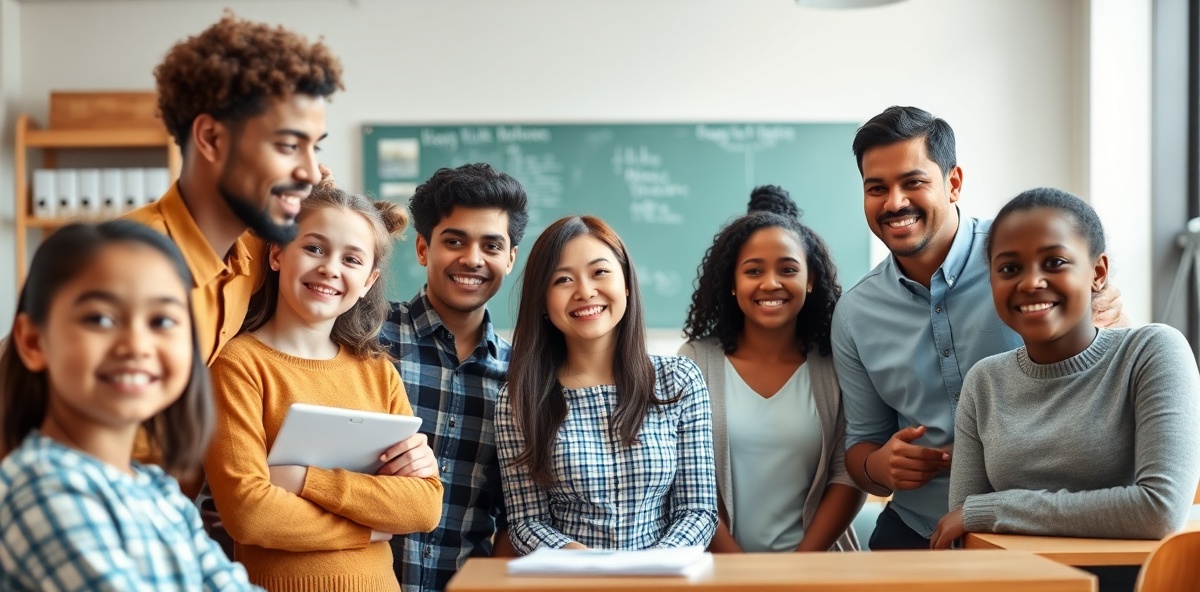 Diverse community in school classroom
