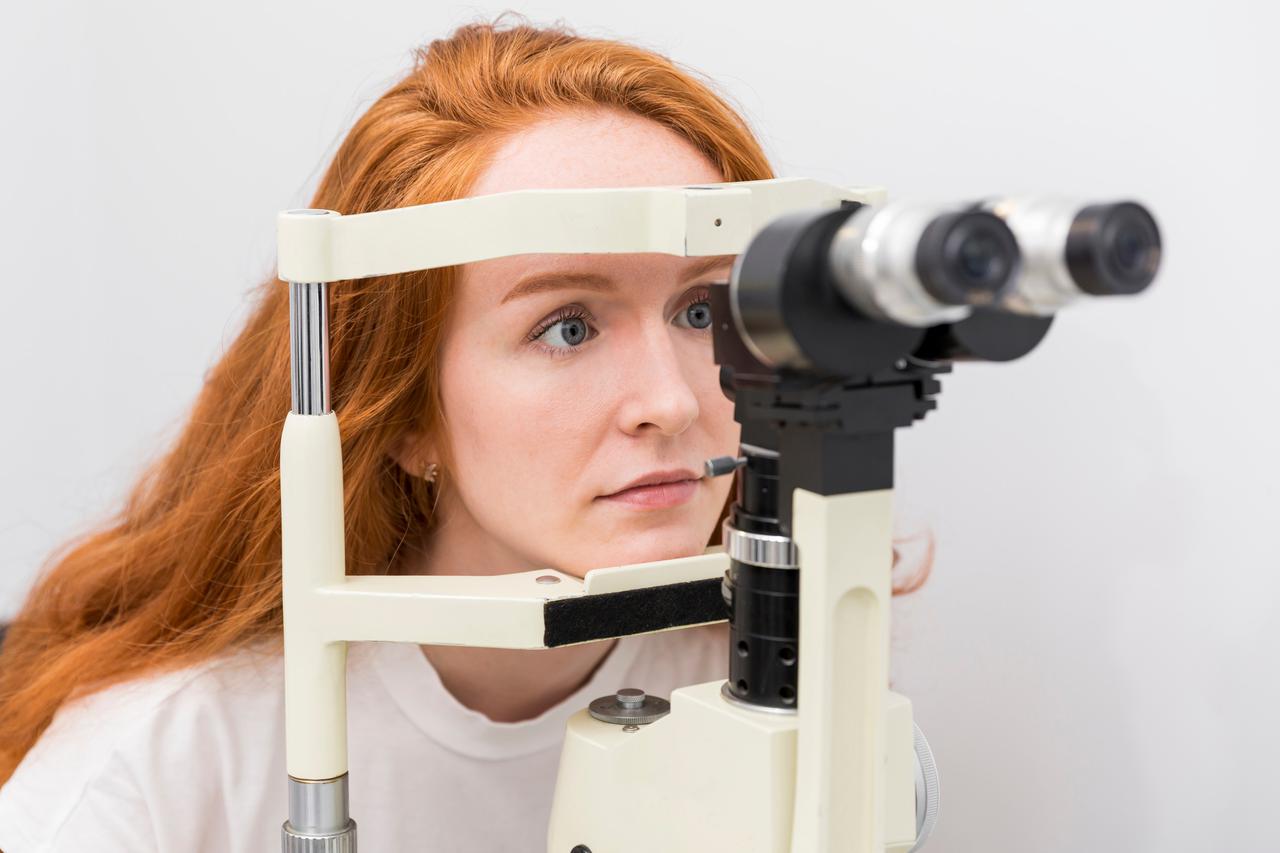 patient doing a routine eye care test