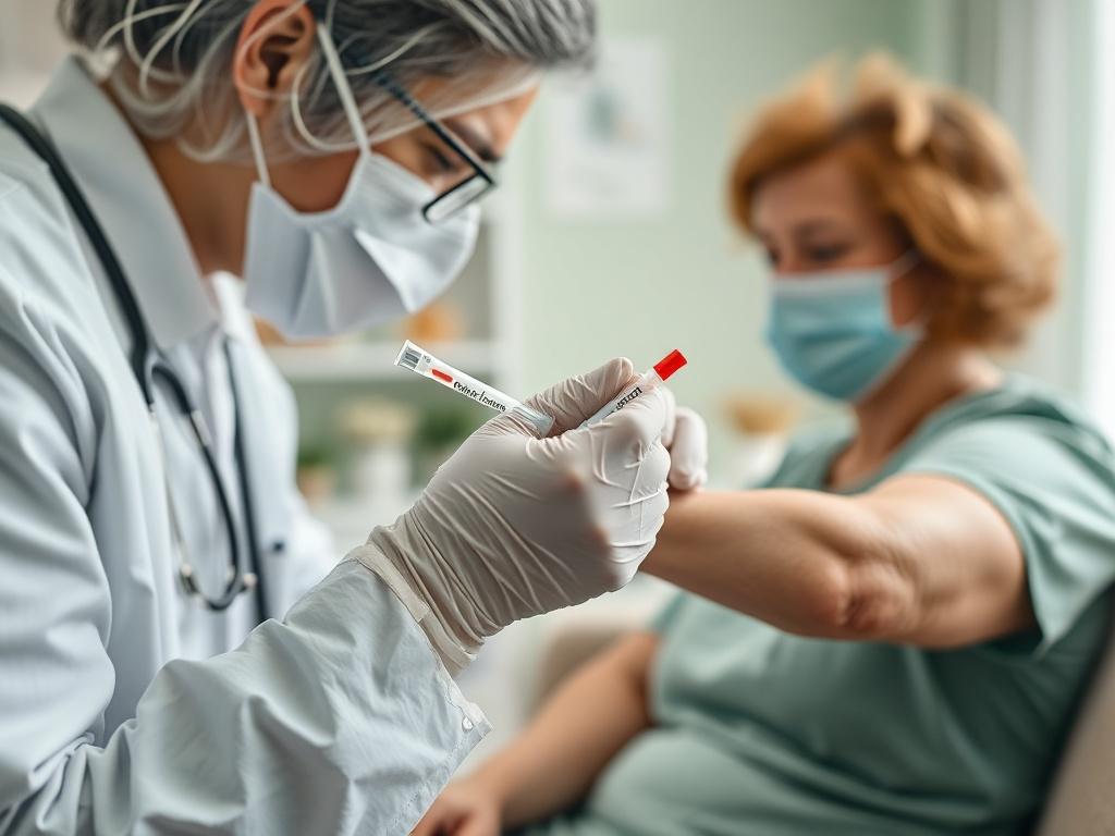 A close up shot of a healthcare professional collecting a
