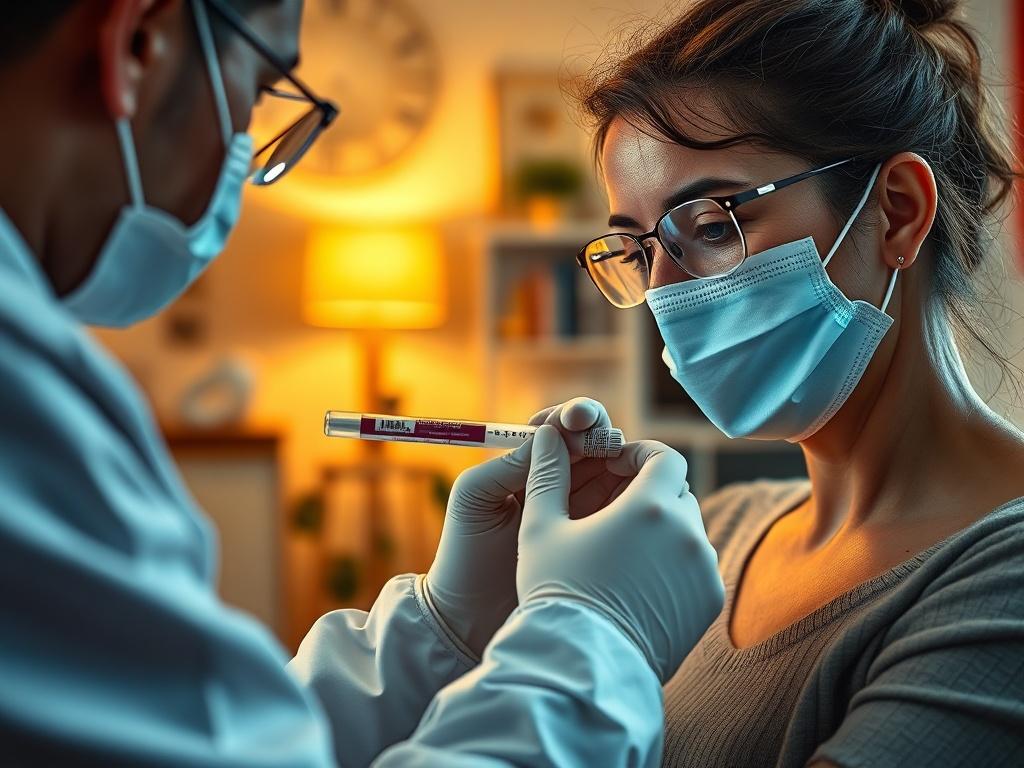 A close up shot of a medical technician collecting a