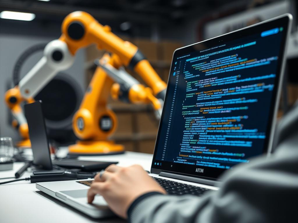 A close up shot of a programmer working on a