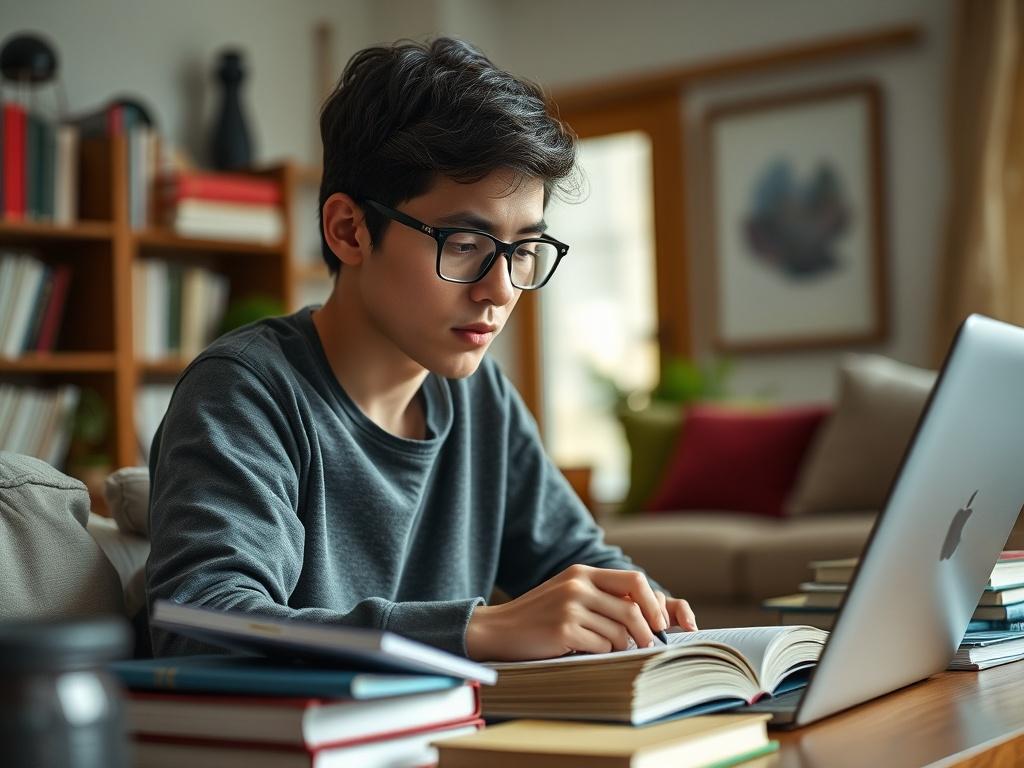 A hyper realistic close up shot of a student studying