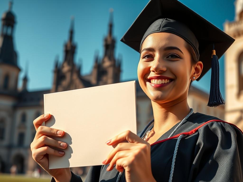 A close up image of a graduate holding a doctoral