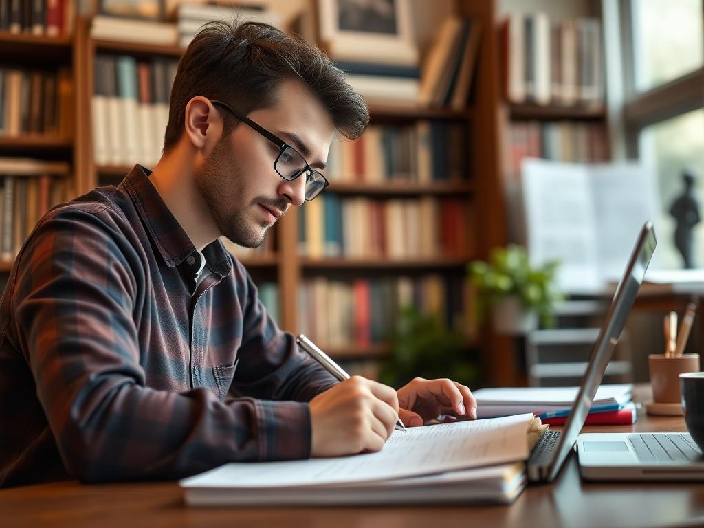 A close up shot of a focused student writing notes