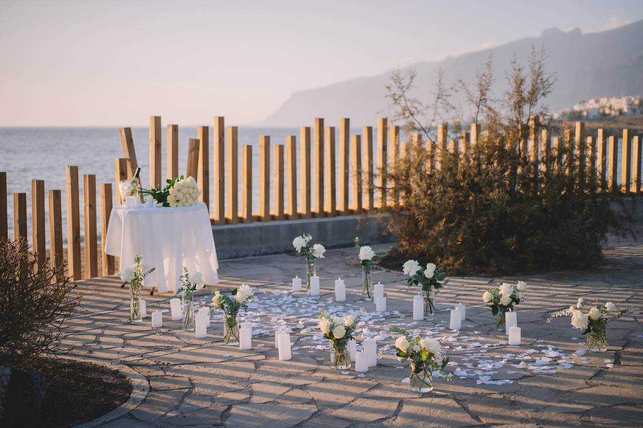 Proposal setup with floral arch