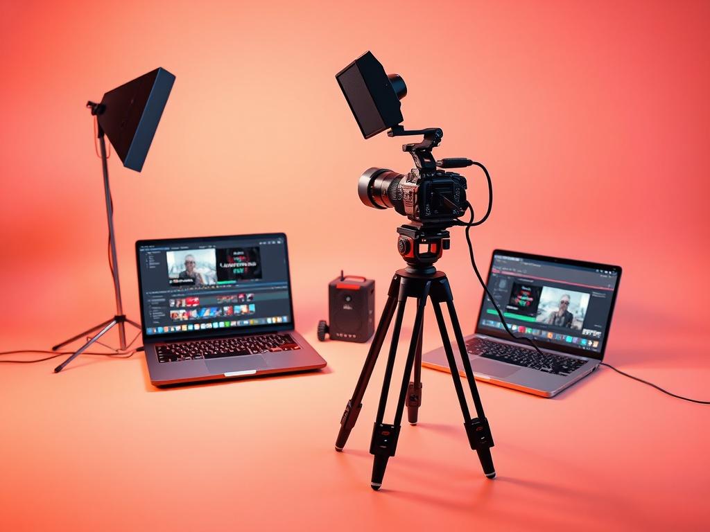 A high resolution of a video production setup, showcasing a