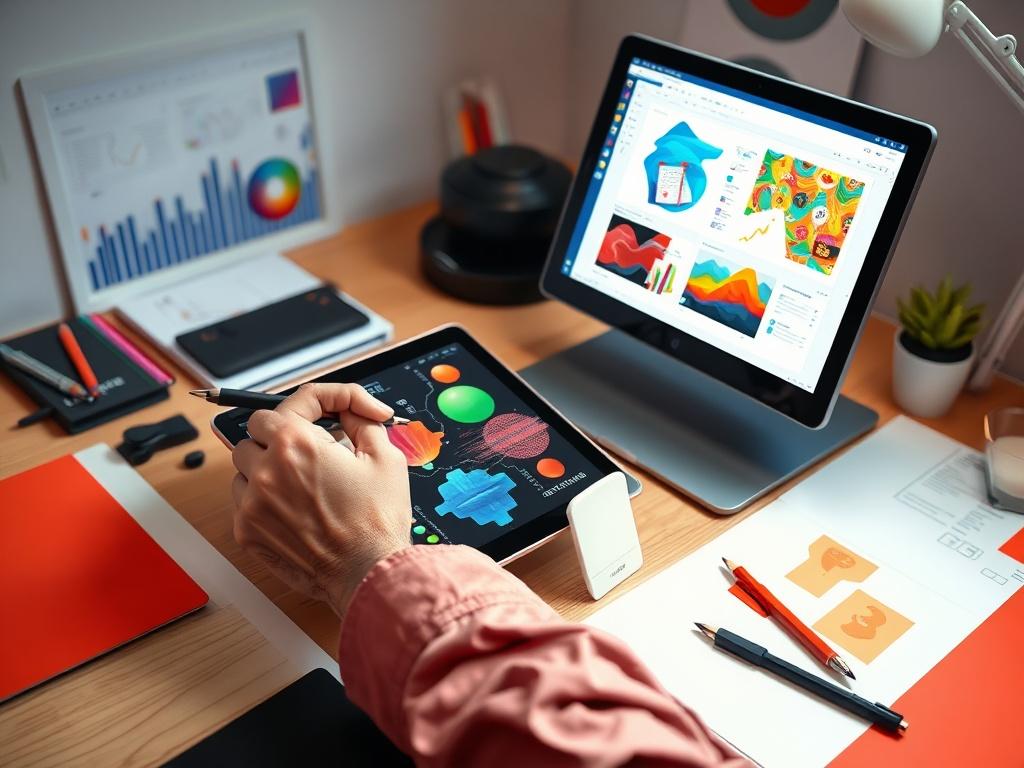 A high resolution of a graphic designer working on a