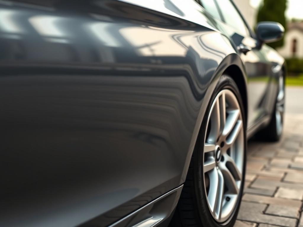 A hyper realistic close up of a shiny car exterior,
