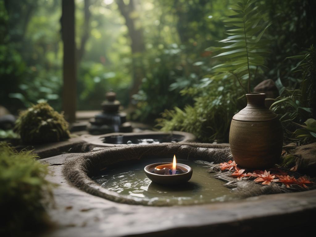 purification space, spiritual cleansing, tranquility, nature, Balinese rituals