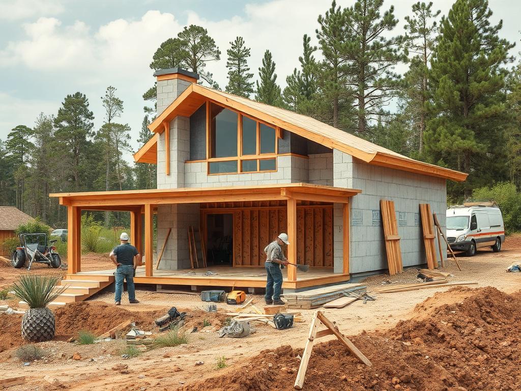 A construction site showcasing a custom built structure in progress,