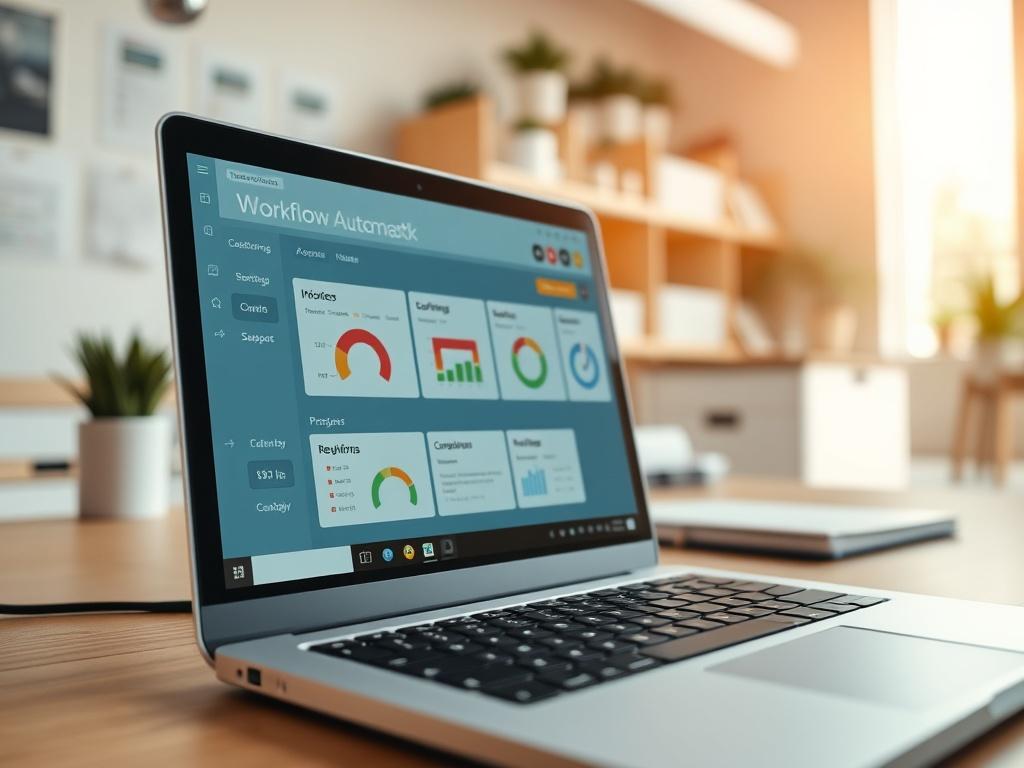 A hyper realistic close up of a workflow automation dashboard