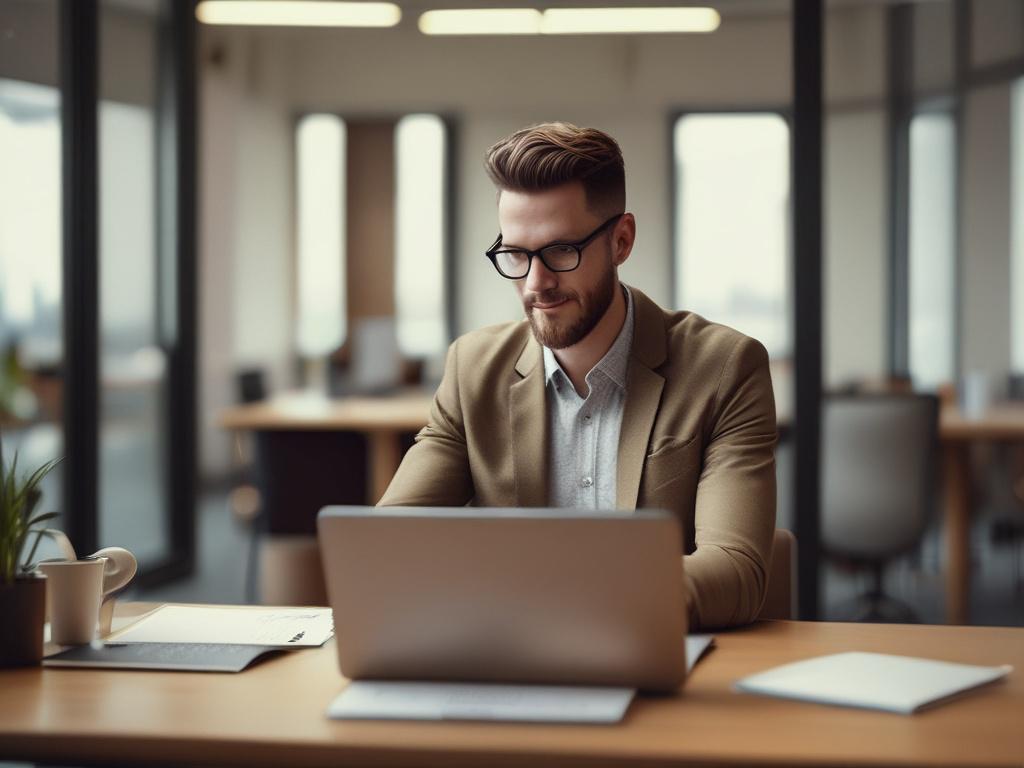 A focused recruitment professional using a laptop to search for