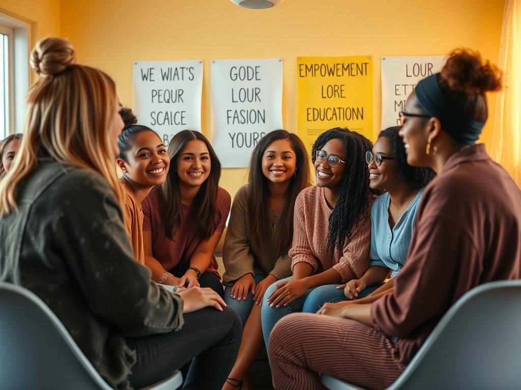 A group of young women engaged in a workshop, sitting
