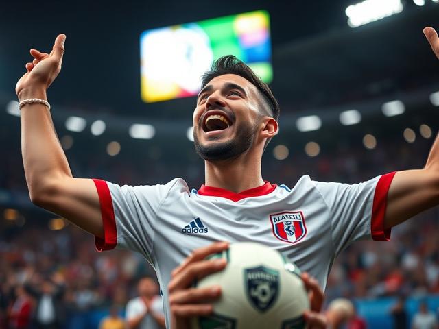 **AI Image Generation Prompt:**

Create a realistic high-resolution photo that captures the excitement of soccer in relation to the blog titled "Top 5 Upcoming Matches to Watch." 

**Composition:** The image should have a simple and clear composition, featuring a single subject centered in the frame. The focus should be on an enthusiastic soccer fan wearing a jersey of their favorite team, displaying a sense of anticipation and excitement. 

**Subject Matter:** The fan should be depicted in a dynamic pose, 