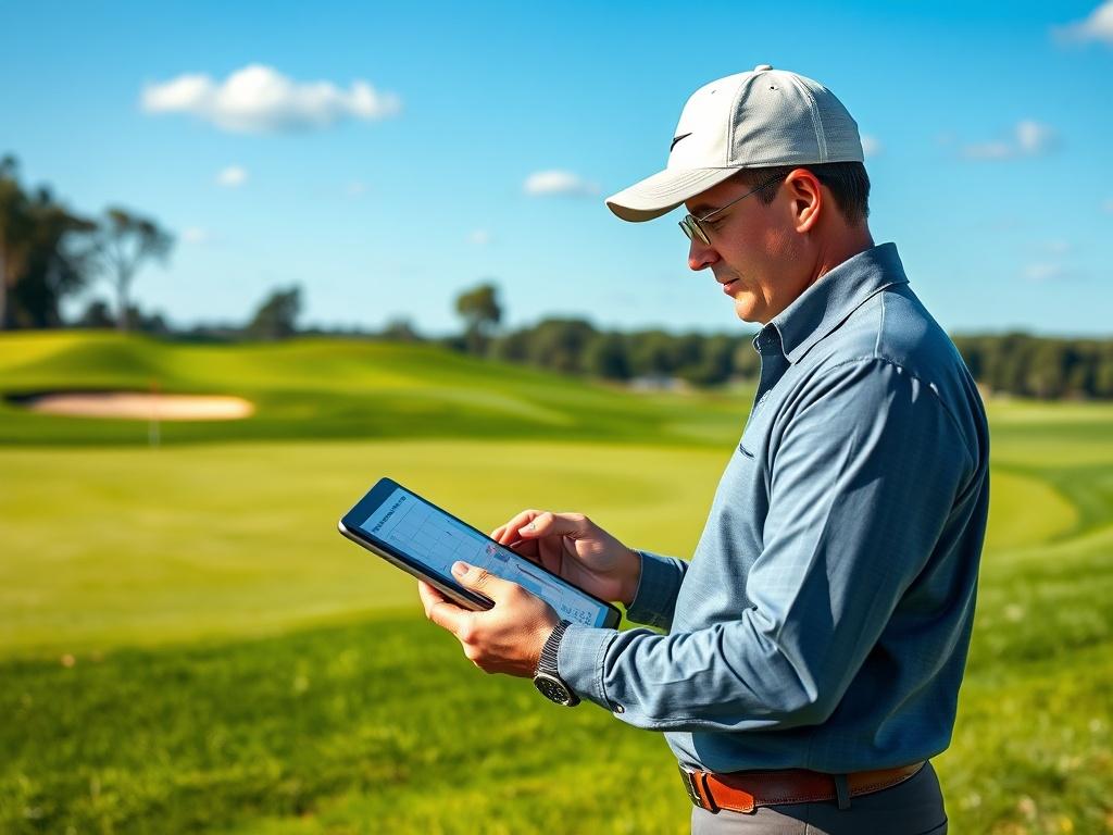 A hyper realistic, close up shot of a golf course
