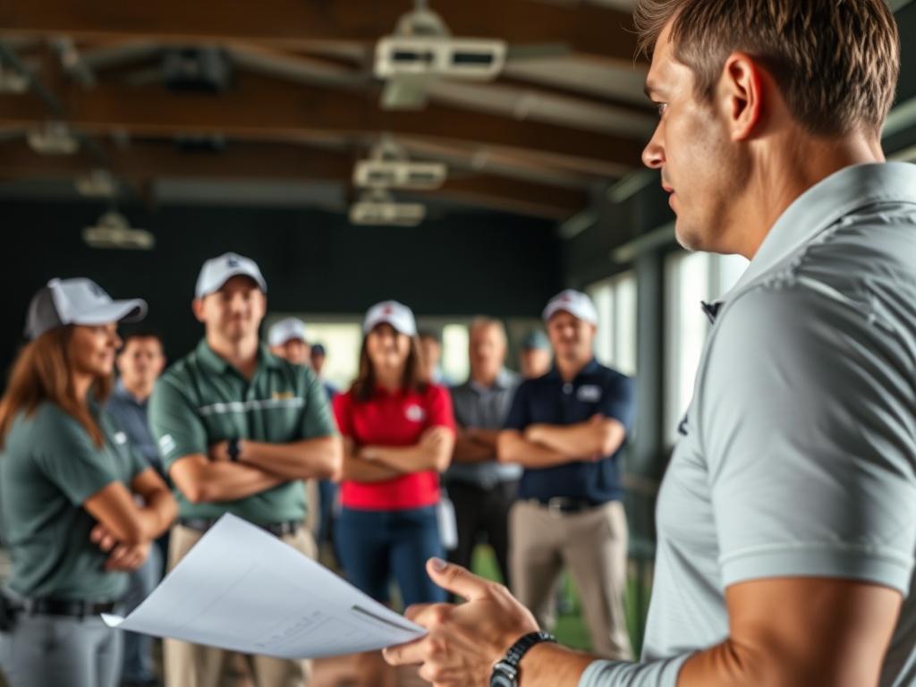 A close up shot of a trainer conducting a staff