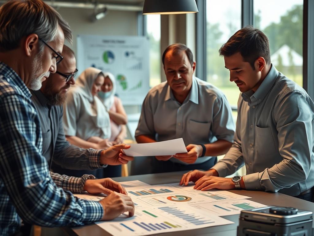 A team of operations experts gathered around a table, reviewing