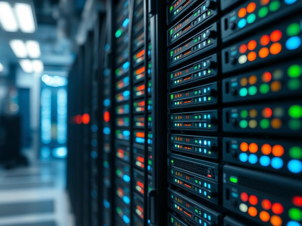 A high resolution close up shot of a modern server