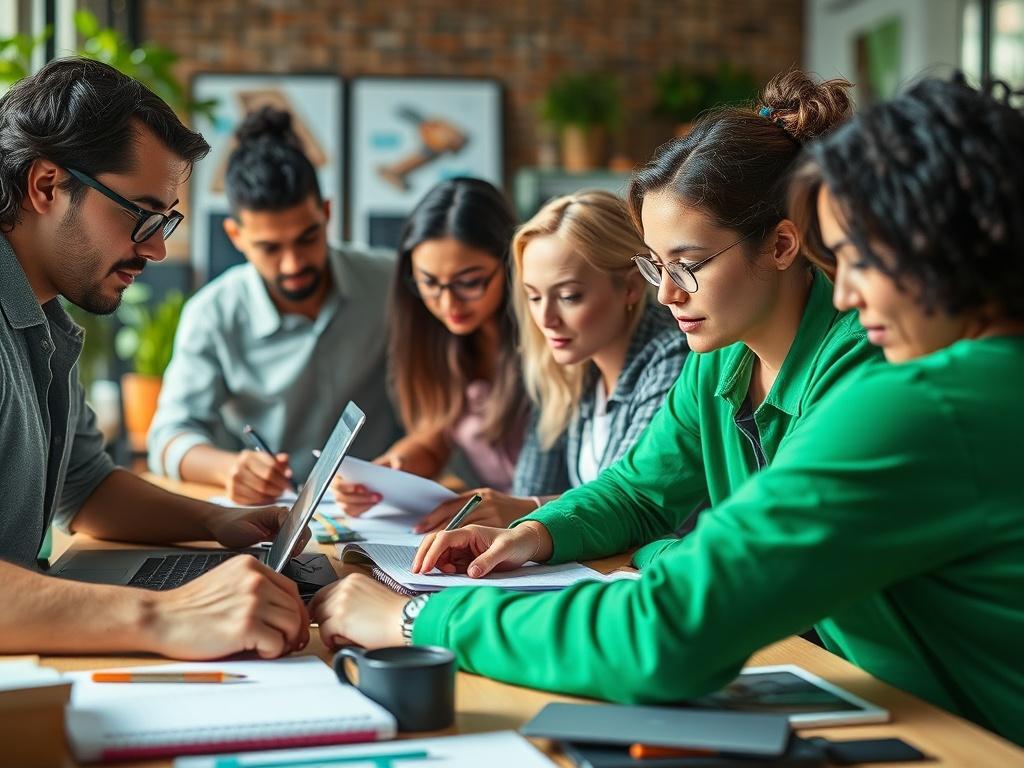 A close up shot of a diverse group of freelancers