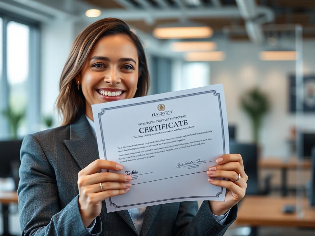 A close up of a professional holding a certificate or