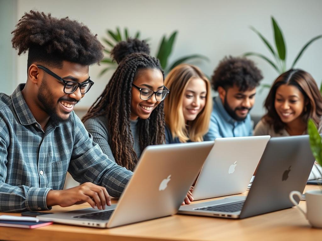 A close up shot of a diverse group of freelancers