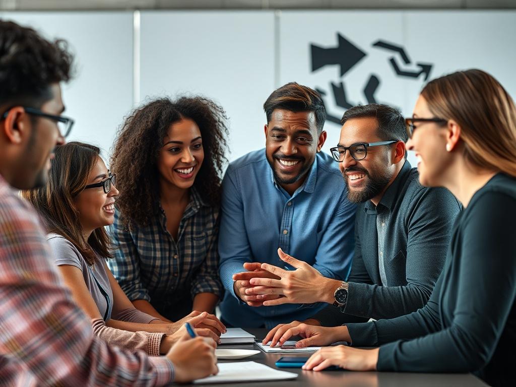 A close up image of a diverse team engaged in