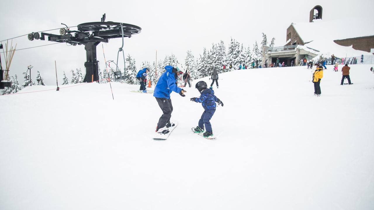 My son’s first snowboarding lesson