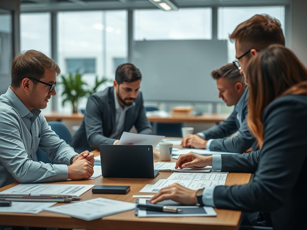 A focused image of a workshop setting with professionals actively participating in group activities, analyzing security frameworks, with materials spread out on the table.