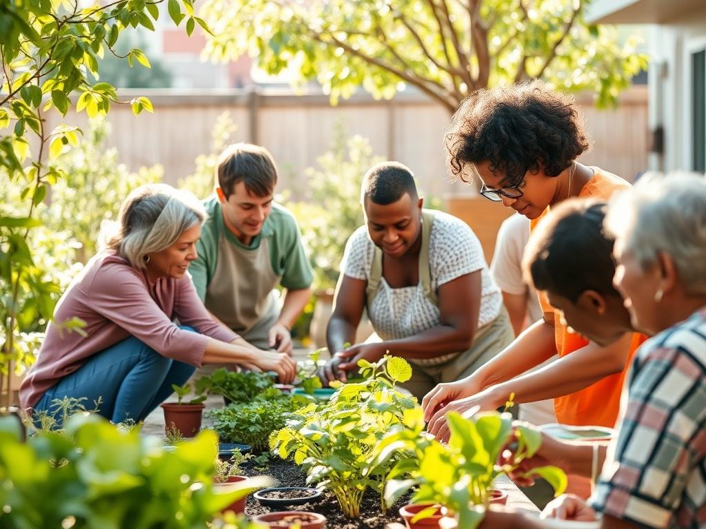 A group of diverse individuals engaged in a supportive community