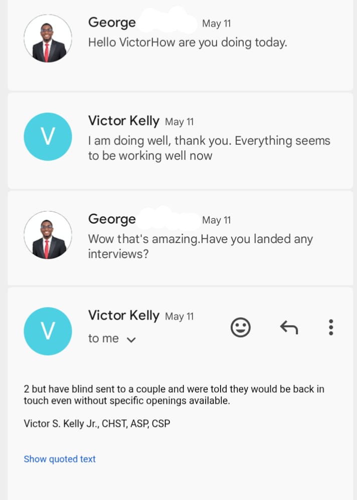 Victor S. Kelly Jr., CHST, ASP, CSP testimonial