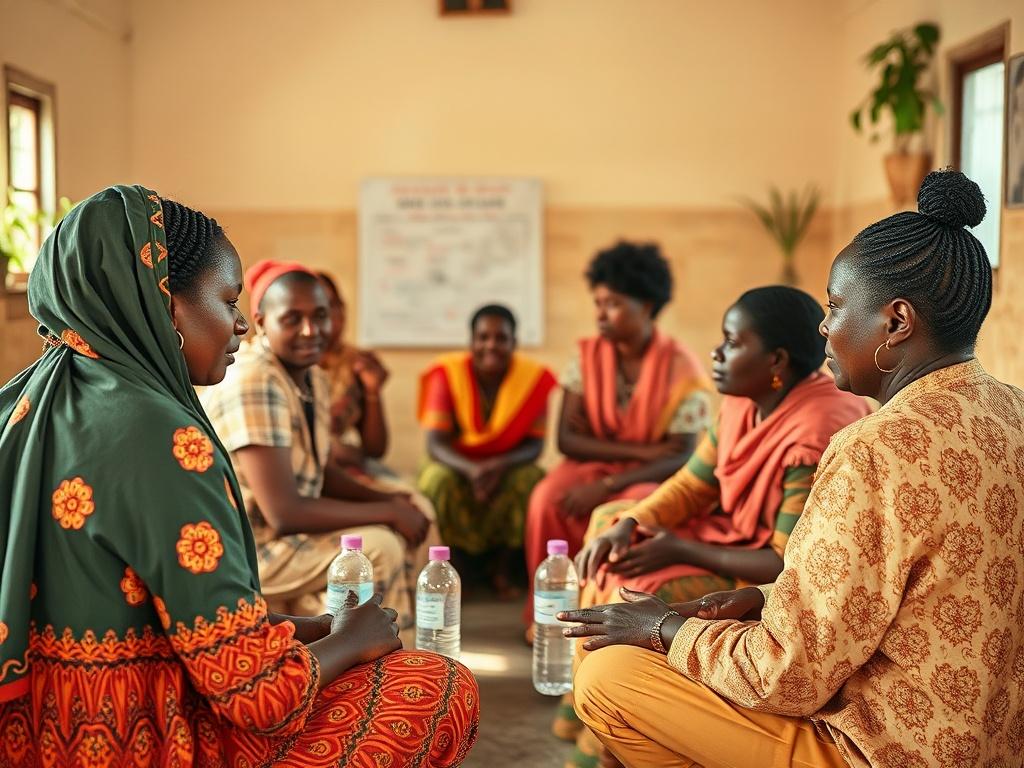 A vibrant workshop setting with community members engaging in discussions